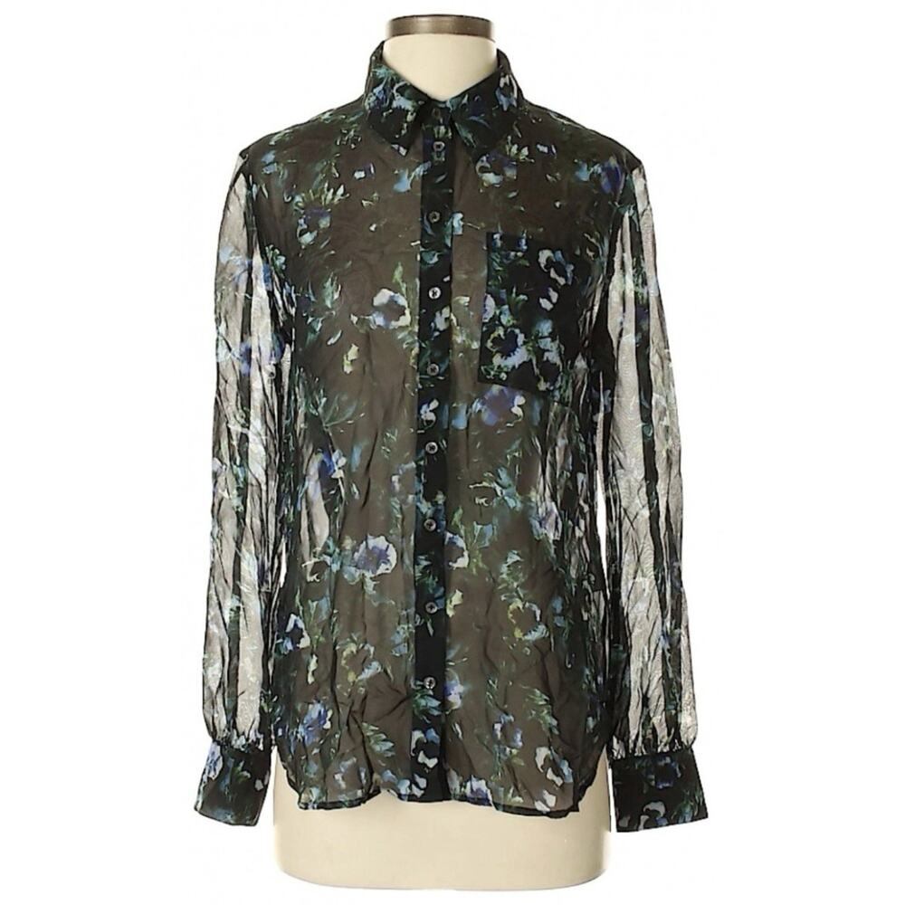 Haute Hippie Backless Silk Floral Black Blue Green Blouse Top Shirt 8